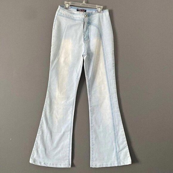 Y2K Etozs Light Wash Flare Jeans Stretch Denim Vintage Size 28 - Picture 1 of 10